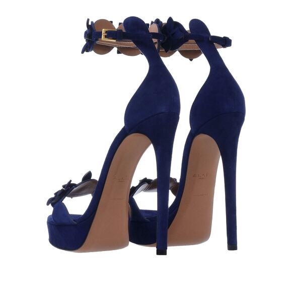 Alaia NEW Blue Suede Floral Ankle Strap Platform Heels Sandals Pumps Size 39 - Picture 4 of 5